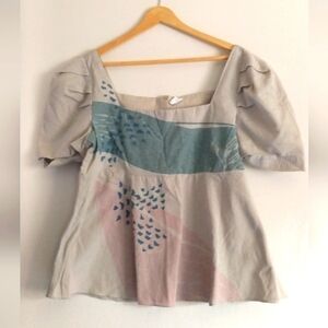 BAYO Cotton/Linen Boho Fairycore Cottagecore Tribal Pattern Blouse XXL